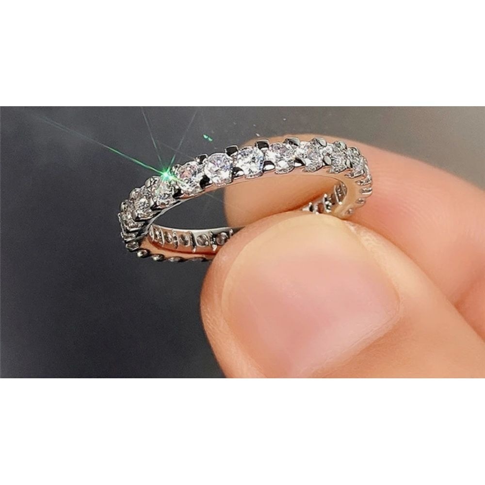 Elegant Sterling Silver Eternity Ring with Cubic Zirconia Wedding Band Size 6 - Picture 7 of 8